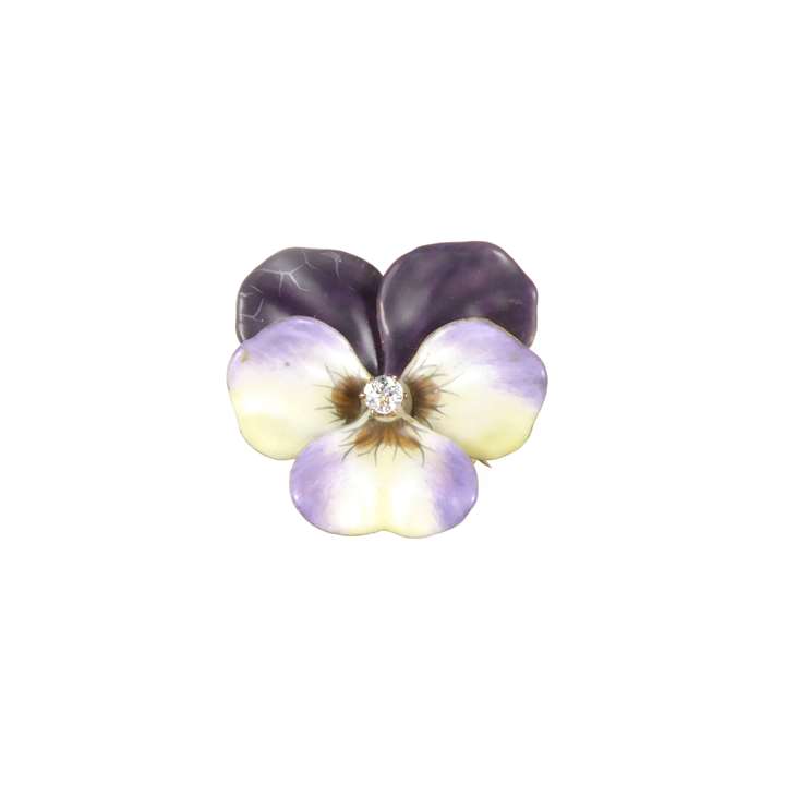 Antique purple and yellow enamel and diamond pansy brooch.